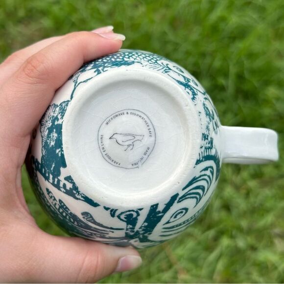 Anthropologie Homegrown Blue White Fish Floral B Monogram Mug Bohemian Coastal - Picture 7 of 8